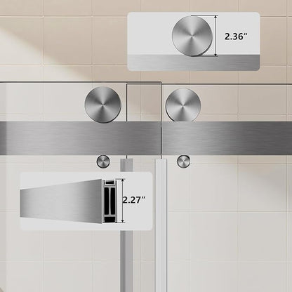 56–60" W × 78" H Frameless Sliding Glass Shower Door, 3/8" (10mm) Thick Tempered Glass, Stainless Steel Hardware, Double Sliding Shower Doors for Walk in Shower, Brushed Nickel