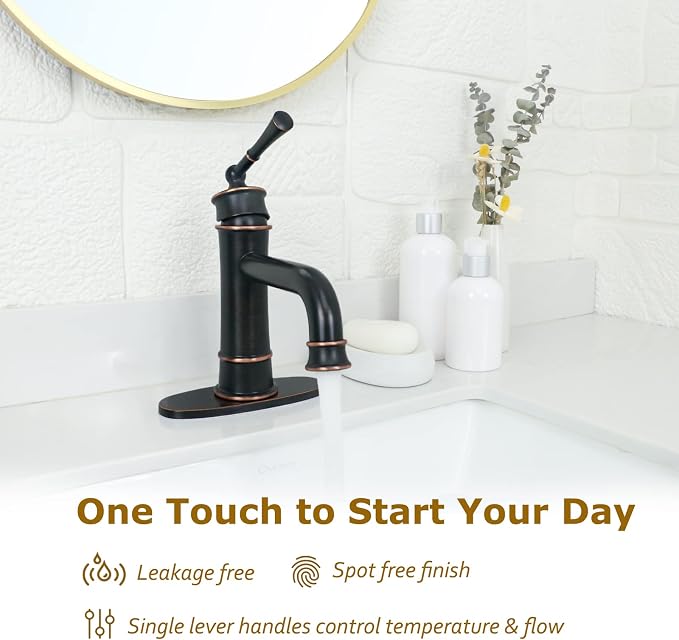 Oil Rubbed Bronze Bathroom Faucet Antique, Single Handle Bathroom Faucet | 1 or 3 Hole Sink Mount, Pop Up Drain & Supply Lines Included, Ideal for Vanity, Lavatory, RV, Farmhouse(L2301-ORB)