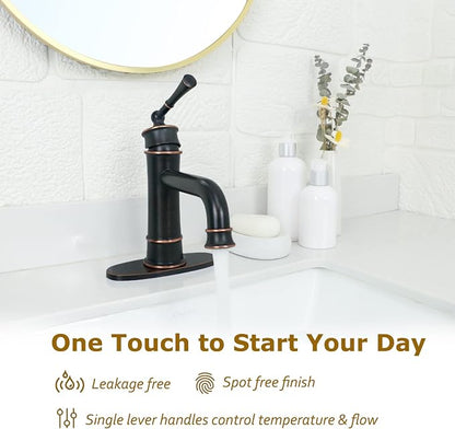 Oil Rubbed Bronze Bathroom Faucet Antique, Single Handle Bathroom Faucet | 1 or 3 Hole Sink Mount, Pop Up Drain & Supply Lines Included, Ideal for Vanity, Lavatory, RV, Farmhouse(L2301-ORB)