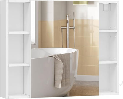 Hzuaneri Bathroom Cabinet with Mirror, Wall Cabinet with Storage Space | Wall Mounted with Reversible Install Storage Space,6 Open Compartments,3 Hidden Storage Shelves,Hooks,6.5"Dx25.6"Wx 31.5"H