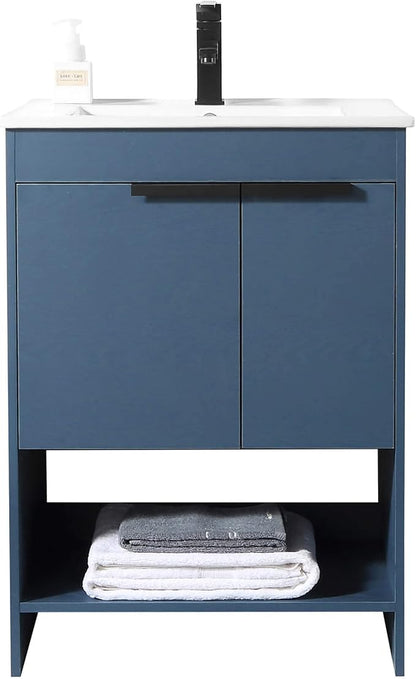 Phoenix 24 Inch Bathroom Vanity with Sink – Modern Design, Soft-Close Doors, Storage Drawers, Durable Build – Navy Blue Vanity for Small Bathrooms (Full Assembly Required)
