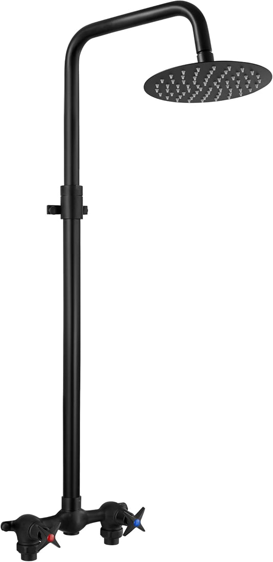 Aolemi Outdoor Shower Kit,8 Inch Rain Head,Hot and Cold,Matte Black | 2-Handle Control Outdoor Shower Fixtures,Adjustable Height,6-Inch Center Valve,Winter Drainage,Exposed Shower