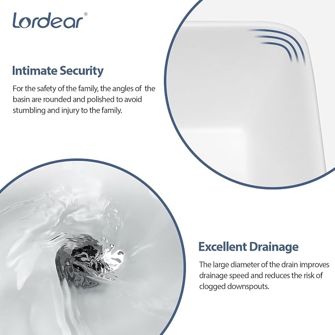 Lordear Bathroom Vessel Sink 19"x15" Rectangle Sink Above Counter White Porcelain Ceramic Modern Vanity Sinks Art Basin with Faucet Hole Black Faucet and Black Pop-Up Drain for Bathroom