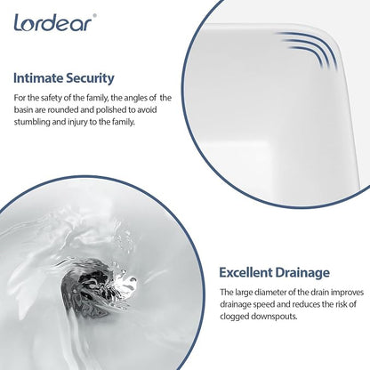 Lordear Bathroom Vessel Sink 19"x15" Rectangle Sink Above Counter White Porcelain Ceramic Modern Vanity Sinks Art Basin with Faucet Hole Black Faucet and Black Pop-Up Drain for Bathroom