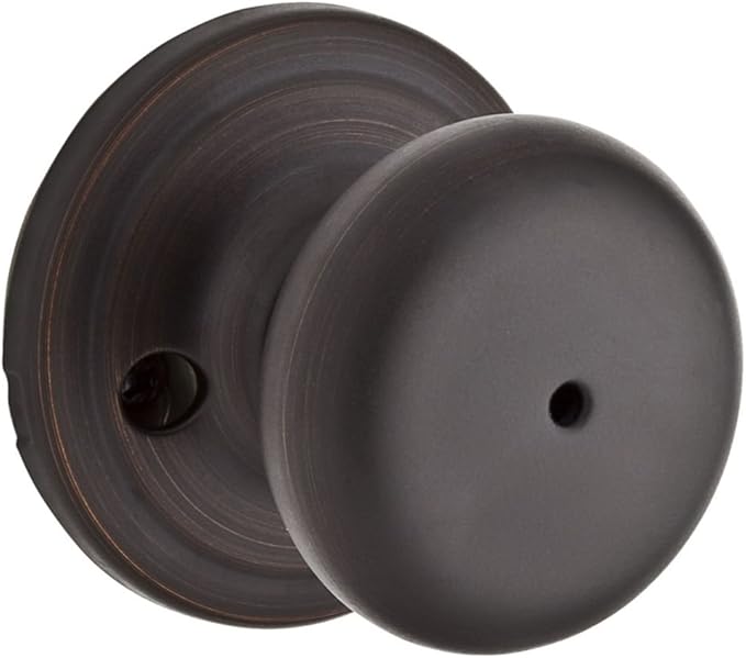 Kwikset Hancock Interior Privacy Door Knob with Lock, Door Handle For Bathroom and Bedroom, Venetian Bronze Keyless Turn Lock Doorknob, with Microban Protection