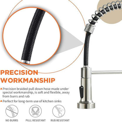 OWOFAN Kitchen Faucet with Pull Down Sprayer Industrial 1 Handle 1 Hole Or 3 Hole Faucet for Farmhouse Camper Laundry Utility Rv Wet Bar Sinks, Stainless Steel Brushed Nickel 866082SN
