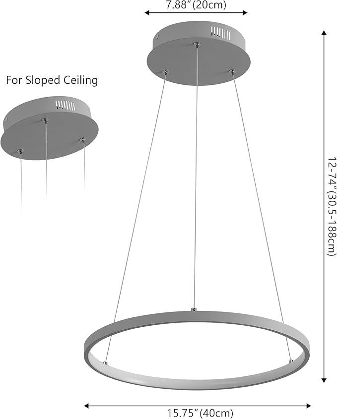 JONATHAN Y 15.75" Gray Modern Integrated LED Pendant Light, Dimmable Round Hoop Chandelier for Kitchen Island, Dining Room, Adjustable Height Metal Hanging Light (JYL7202E)