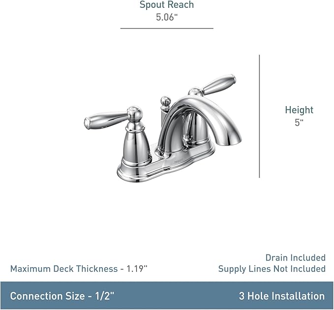 Moen Brantford Brushed Nickel Two-Handle Low-Arc Traditional Centerset Bathroom Faucet with Drain Assembly, 6610BN