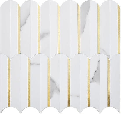 DICOFUN 10-Sheet White & Marble Look Peel and Stick Backsplash for Kitchen, PVC Stick on Backsplash Wall Tiles