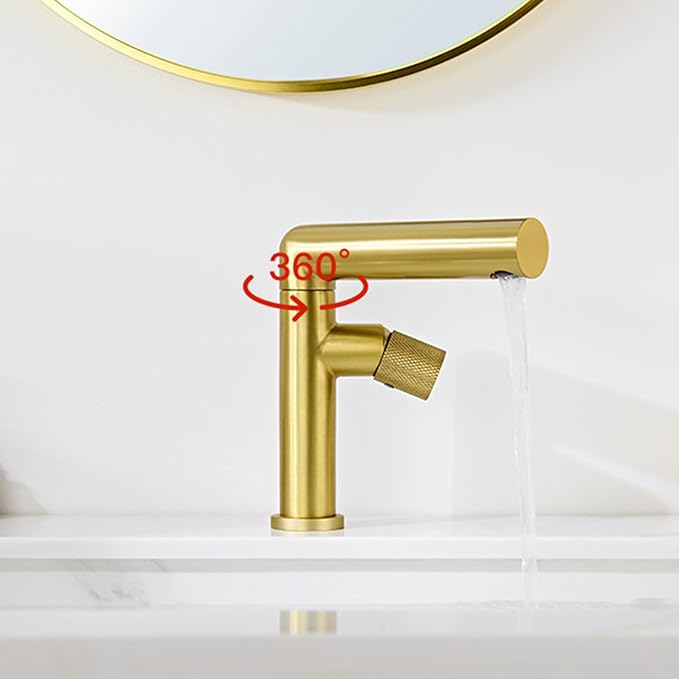 BiaoTeng One Hole Bathroom Faucet White with 360° Swivel Hot and Cold Brass Bathroom Faucet 1 Hole Single Handle