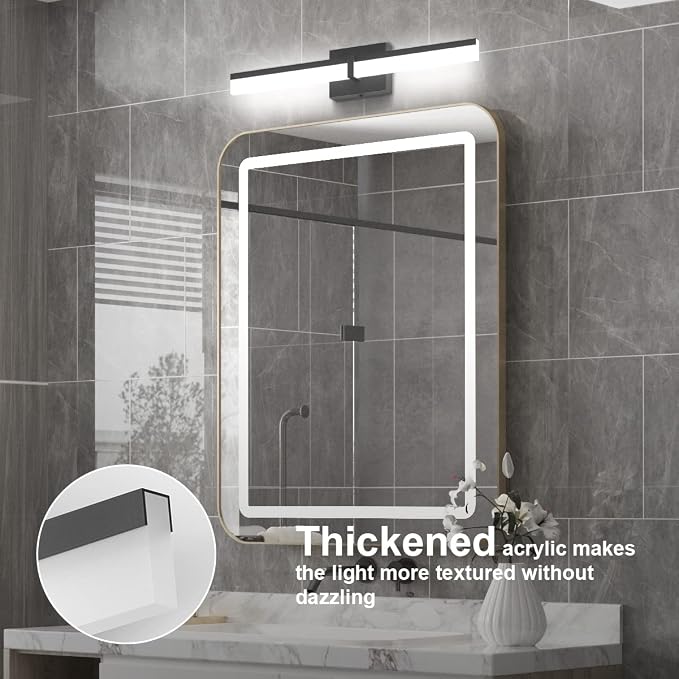 Tipace Black Bathroom Light Fixtures 24 inch LED Vanity Lights Modern Bathroom Light Fixtures Over Mirror (White Light 6000K)