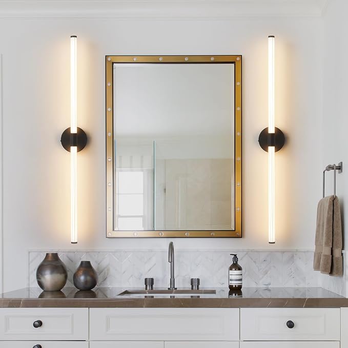 Bathroom Vanity Lights 39" Long LED Vanity Light Bar Black | 360° Bright Bathroom Lights, Dimmable Vanity Light, Hardwired Wall Light 3000K Warm White for Mirror
