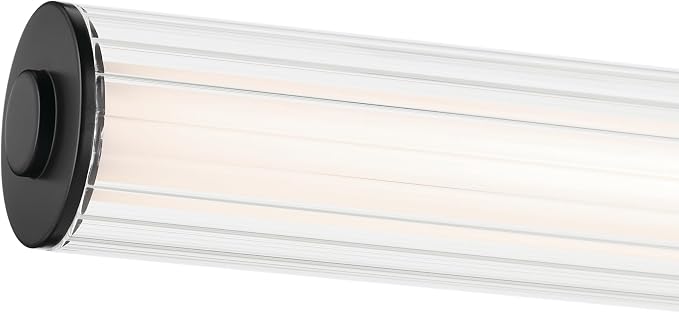 Kichler Laurene LED Bath Bar Light, Black | Linear vanity light with clear fluted glass for bathroom mirrors (26.5" x 5"), 55196BKLED