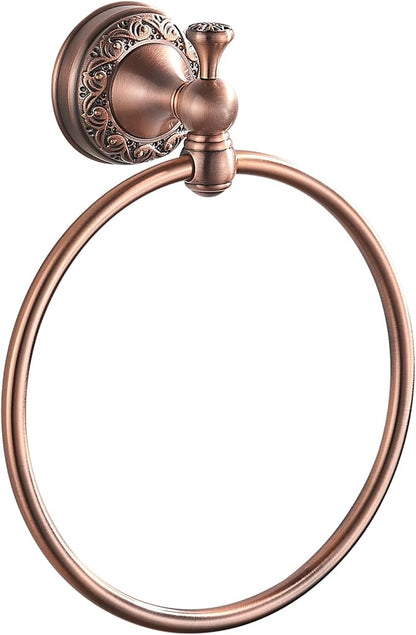 Red Copper Bath Towel Ring, Wall Mounted Black Bathroom Hardware Accessories, Pattern Carving Design
