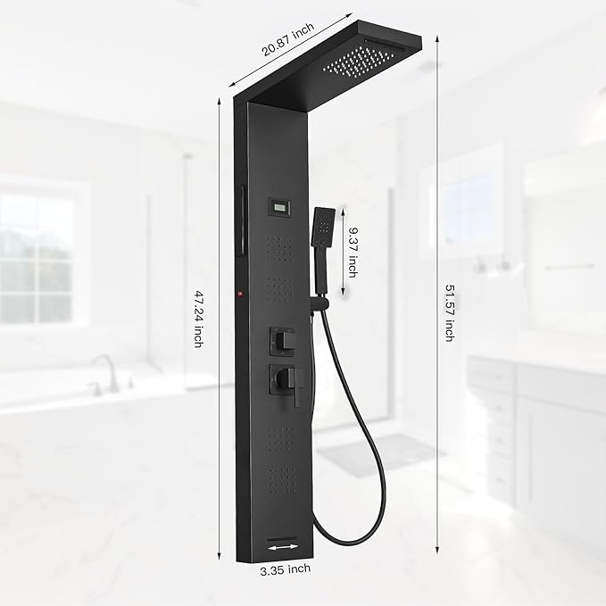 Shower Panel Tower System 5 in 1 Stainless Steel Rainfall Shower Panels with 5-Functions, 4 Enlarged Body Massage Jets, Handheld Head, Wall Mounted Matte Black