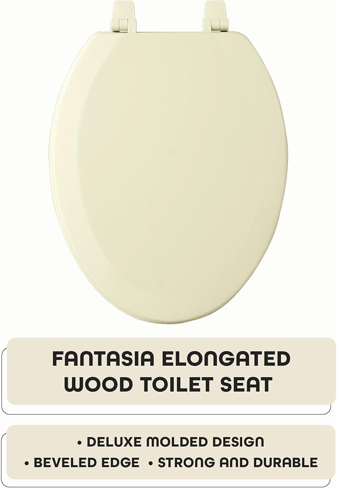 Elongated Wood Toilet Seat, Bone, 19 in, Fits All Elongated Size Fixtures | Toilet-Seat Construction: Contoured Seat Profile and Durable Finish Create a Polished Fixture Update.