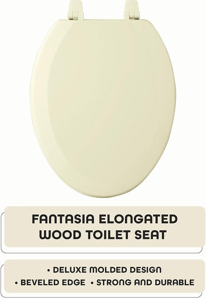Elongated Wood Toilet Seat, Bone, 19 in, Fits All Elongated Size Fixtures | Toilet-Seat Construction: Contoured Seat Profile and Durable Finish Create a Polished Fixture Update.