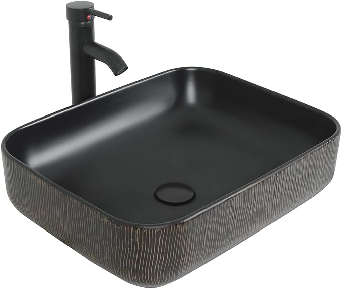 YOURLITE Bathroom Vanity, 36" Rustic Brown Bathroom Vanity with Sink Combo,Faucet,Pop up Drain Set,Farmhouse Modern Cabinet with Black Art Ceramic Vessel Sink