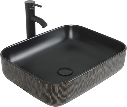 YOURLITE Bathroom Vanity, 36" Rustic Brown Bathroom Vanity with Sink Combo,Faucet,Pop up Drain Set,Farmhouse Modern Cabinet with Black Art Ceramic Vessel Sink