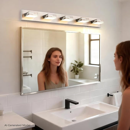 5-Light 5CCT Modern Bathroom Vanity Light Fixtures, 40-Inch 350° Rotatable LED Vanity Lights Over Mirror, Dimmable Brushed Nickel Wall Sconce with Frosted Acrylic Shade