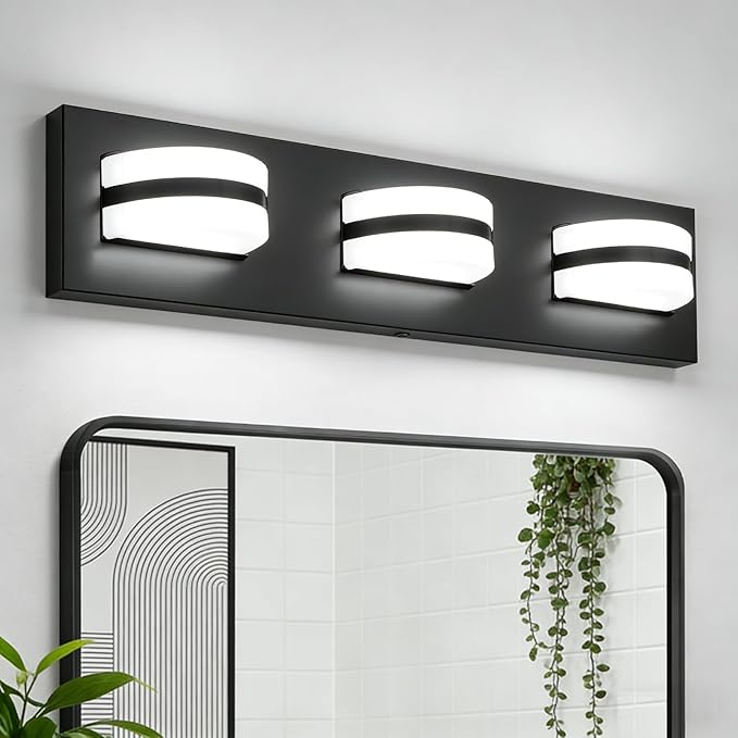 LED Dimmable Bathroom Vanity Light Fixtures, 1550LM 3 Light, Black Modern Matte Bathroom Lighting, Over Mirror Vanity Lights for Bathroom, Living Room, Bedroom ETL Certified