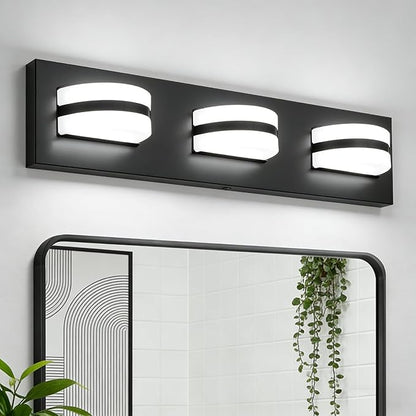 LED Dimmable Bathroom Vanity Light Fixtures, 1550LM 3 Light, Black Modern Matte Bathroom Lighting, Over Mirror Vanity Lights for Bathroom, Living Room, Bedroom ETL Certified