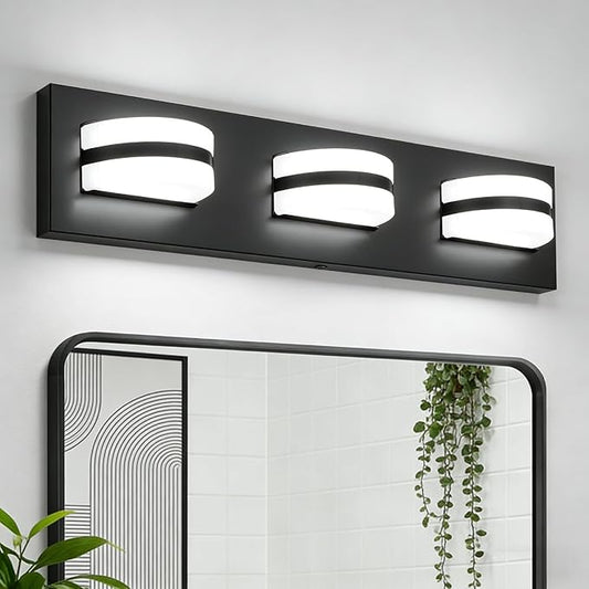 LED Dimmable Bathroom Vanity Light Fixtures, 1550LM 3 Light, Black Modern Matte Bathroom Lighting, Over Mirror Vanity Lights for Bathroom, Living Room, Bedroom ETL Certified