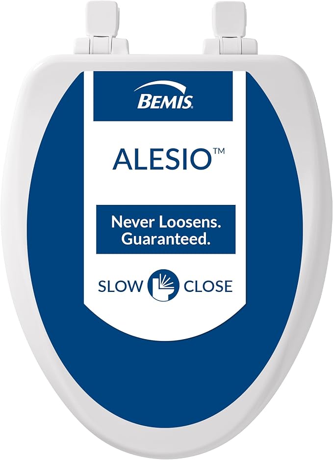 Bemis Alesio II Slow Close Toilet Seat, Easy Clean Hinges and Adjustable Perfect Fit Wood Seat, Made in USA, Elongated, White