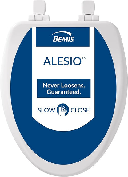 Bemis Alesio II Slow Close Toilet Seat, Easy Clean Hinges and Adjustable Perfect Fit Wood Seat, Made in USA, Elongated, White