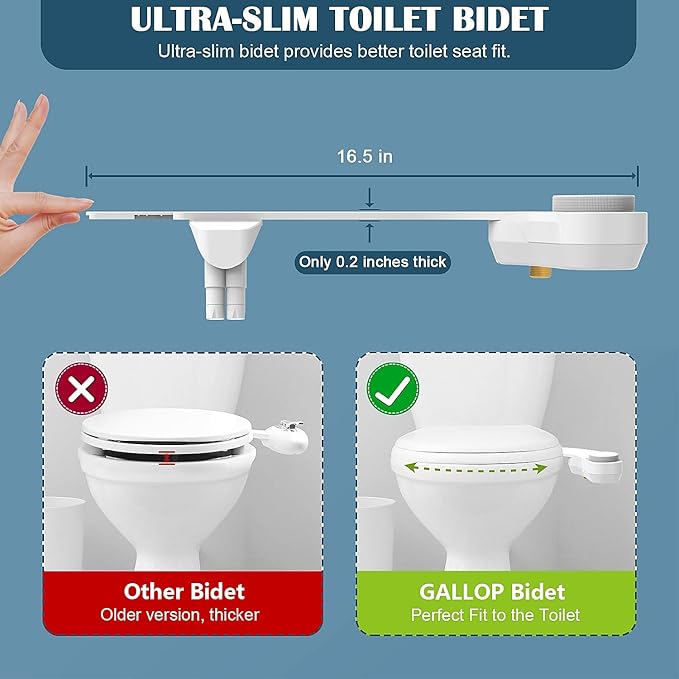 Bidet Attachment for Toilet - Left Hand Bidet Ultra-Slimt Non-Electric,Adjustable Water Pressure,Retractable Dual Nozzles for Frontal & Rear Wash - White Knob