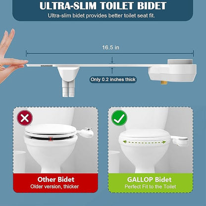 Bidet Attachment for Toilet - Left Hand Bidet Ultra-Slimt Non-Electric,Adjustable Water Pressure,Retractable Dual Nozzles for Frontal & Rear Wash - White Knob