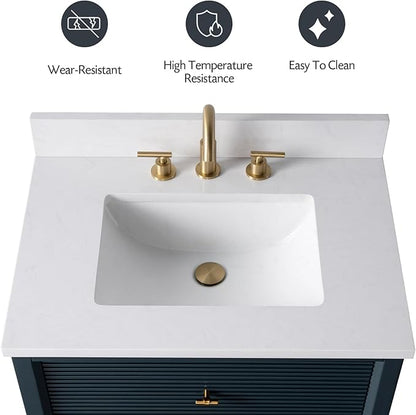 Vanity Art 36" Bathroom Vanity with Single Sink & Arabescato White Engineered Stone Top, Soft Closing Door, Solid Wood Frame, Golden Brushed Handles, Vintage Spruce Blue VA8136-VSB-GB