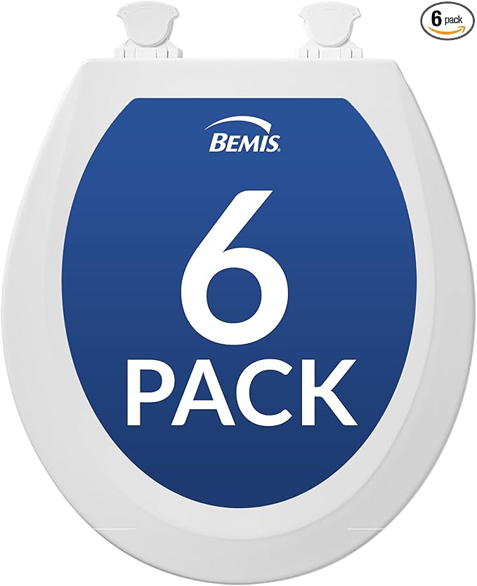 Bemis 500EC Durable Wood Toilet Seat with Easy Clean Hinges, Made in USA, Round, White, 6-Pack