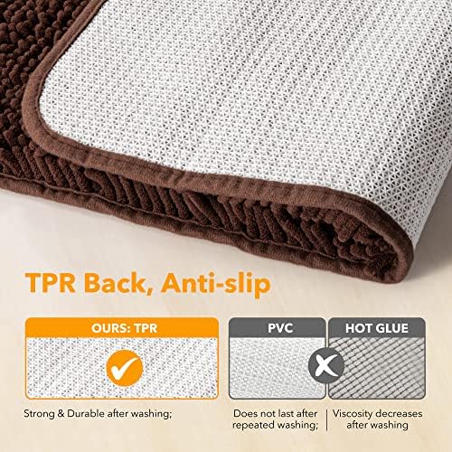 Yeaban Chenille Brown Bathroom Rug 17"x24", Non-Slip Rubber Backing