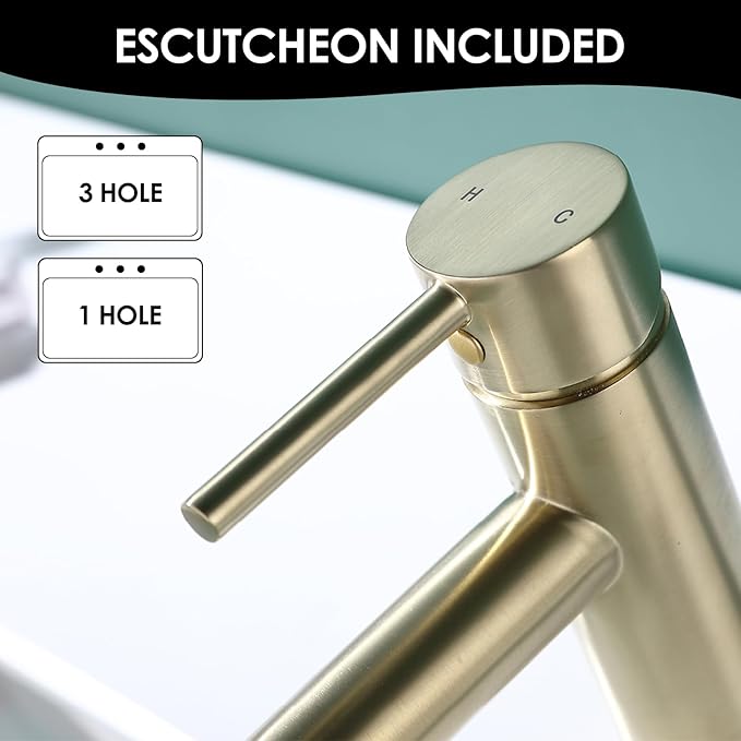 Single Handle Black Bathroom Faucet with Metal Drain Assembly and Escutcheon,Brushed Gold