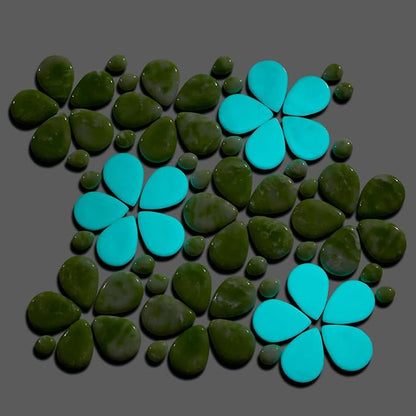 5 Sheets Green Flowers Luminescent Mosaic Wall and Floor Tiles for Bathroom and Kitchen 13.39 * 10.83 Inches 1.01 sq.ft