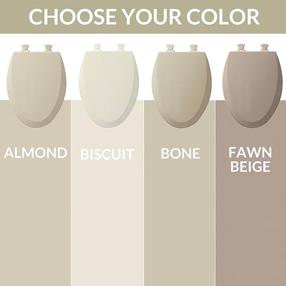 Bemis 500EC Durable Wood Toilet Seat with Easy Clean Hinges, Made in USA, Round, Almond
