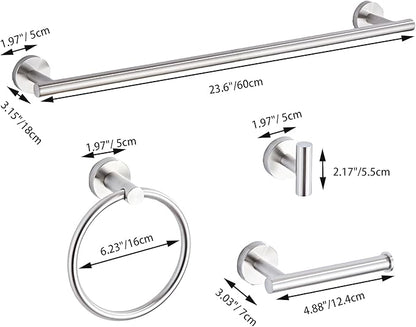 Brushed Nickel Bathroom Hardware Set 5 Piece with Towel Racks for Bathroom, SUS304 Stainless Steel Bath Towel Bar Set, 24 Inch Wall Mounted Accessories Kit…