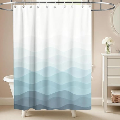 Modern Ocean Shower Curtain Abstract Aesthetic Striped Funky Minimalist | Art Shower Curtains for Bathroom, Waterproof Bath Curtain with Hooks Machine Washable Bathtub Curtains 60x72 Inch Blue