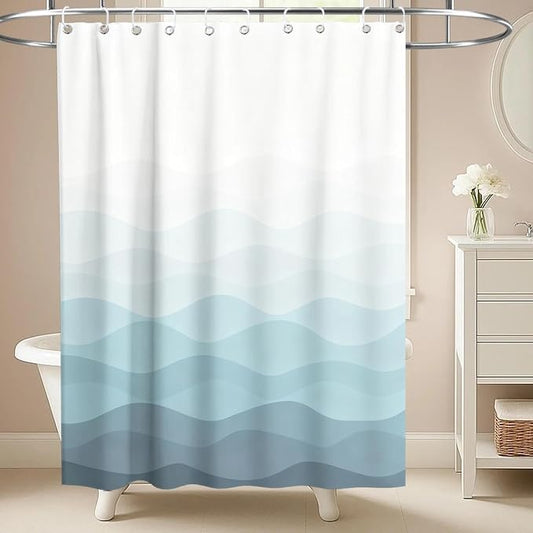 Modern Ocean Shower Curtain Abstract Aesthetic Striped Funky Minimalist | Art Shower Curtains for Bathroom, Waterproof Bath Curtain with Hooks Machine Washable Bathtub Curtains 60x72 Inch Blue