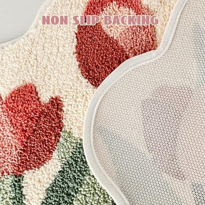 Cloud-Shaped Tulip Bath Mat, Soft Non-Slip Fluffy Fresh Flowers Bathroom Rug, Ultra Absorbent Microfiber Shaggy Door Mat, Machine Washable Bath Rug Carpet for Bathtub Bedroom 20x31 Inch (Tulip)