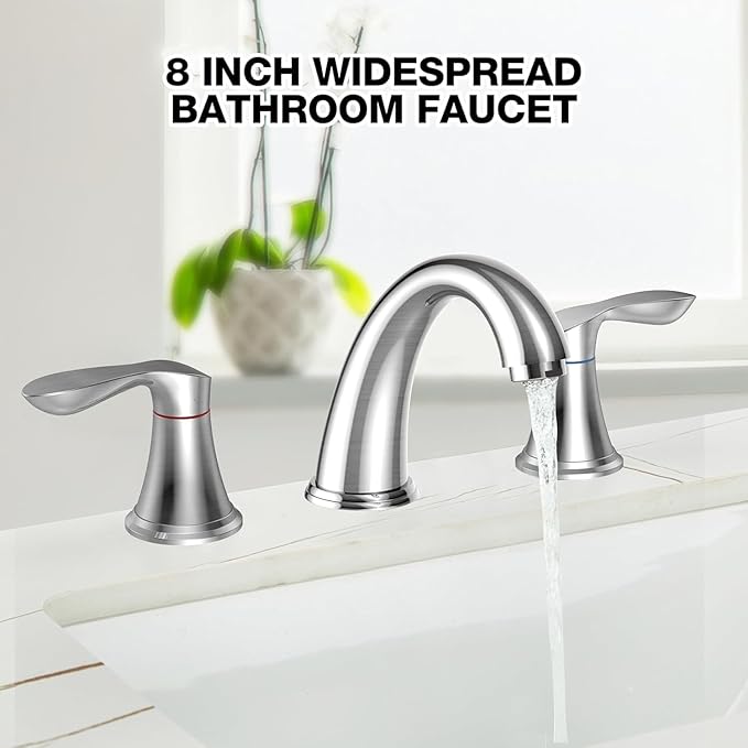 GAOMON Bathroom Faucet, 8 Inch Bathroom Faucets for Sink 3 Hole, Widespread Brushed Nickel Bathroom Faucet with Pop up Drain and cUPC Lead-Free Hose (Brushed Nickel 2 Packs)