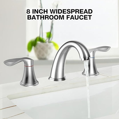 GAOMON Bathroom Faucet, 8 Inch Bathroom Faucets for Sink 3 Hole, Widespread Brushed Nickel Bathroom Faucet with Pop up Drain and cUPC Lead-Free Hose (Brushed Nickel 2 Packs)