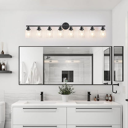 8-Light Black Vanity Lights, Modern Bathroom Light Fixtures with Clear Glass Shade, Wall Lamps for Mirror Kitchen Hallway Cabinet Living Room Sconces Lights - E26