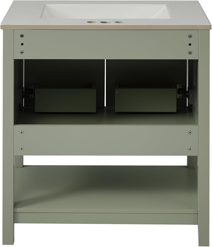30" Bathroom Vanity with Ceramic Sink,Sink Cabinet w/Soft Closing 2 Doors and Bottom Shelf,Metal Handles,Freestanding Wooden Storage Cabinet,Solid Wood Frame,for Small Space,Green