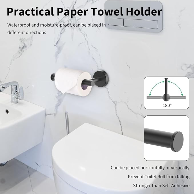 Newfun 10-Pieces Matte Black Bathroom Hardware Set 24 Inch | Includes 24 Inch Towel Racks for Bathroom Wall Mounted, Toilet Paper Holder, Towel Hooks, Towel Rings for Bathroom Wall