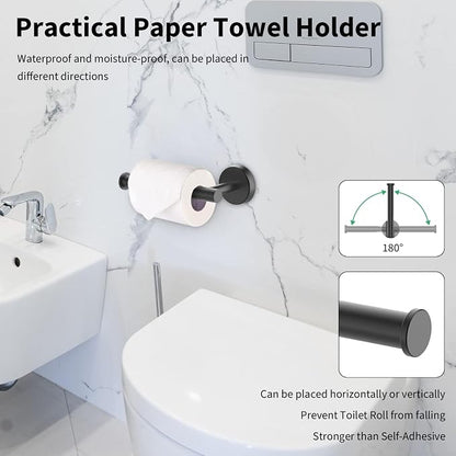 Newfun 10-Pieces Matte Black Bathroom Hardware Set 24 Inch | Includes 24 Inch Towel Racks for Bathroom Wall Mounted, Toilet Paper Holder, Towel Hooks, Towel Rings for Bathroom Wall