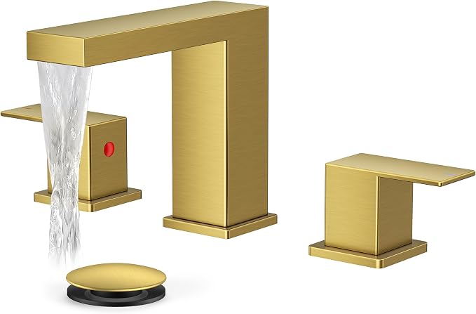 FORIOUS 8" Brushed Gold Bathroom Faucet 3 Hole, Gold Vanity Faucet 3 Holes | CUPC 8 Inch Waterfall Bathroom Faucet Gold,3 Hole Bathroom Sink Faucet Widespread Set for Restroom, Lavatory, Hospitality