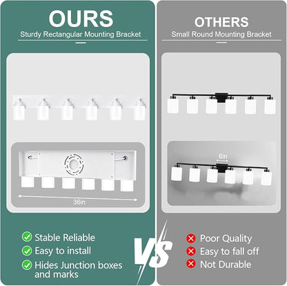 IZORRO Bathroom Vanity Light Fixture, 6-Light 46 Inch White Bathroom Light Fixtures Over Mirror, with White Glass Shade, Modern Farmhouse Vanity Lights, Rustic Restroom Lighting Fixtures