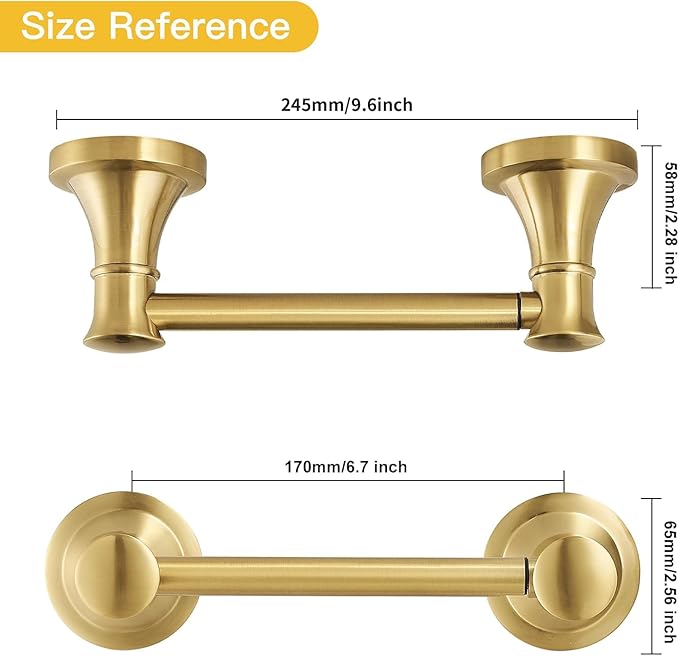 Bathroom Toilet Paper Holder Wall Mount Tissue Holder Brushed Gold | Rustproof Toilet Tissue Roll Holder, Flexible Double Post Pivoting Handle, Bathroom Accessories SUS304 Stainless Steel